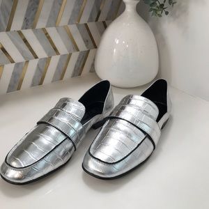 1. State loafers. Metallic silver, Size 8